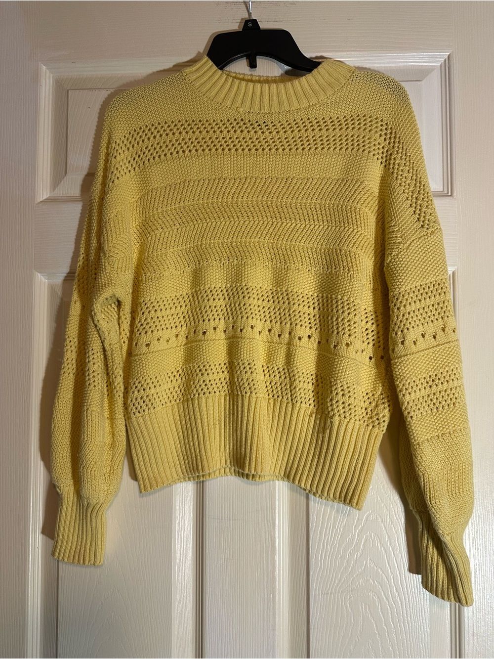 Lightweight Pale Yellow Open-Knit Crewneck Sweater
